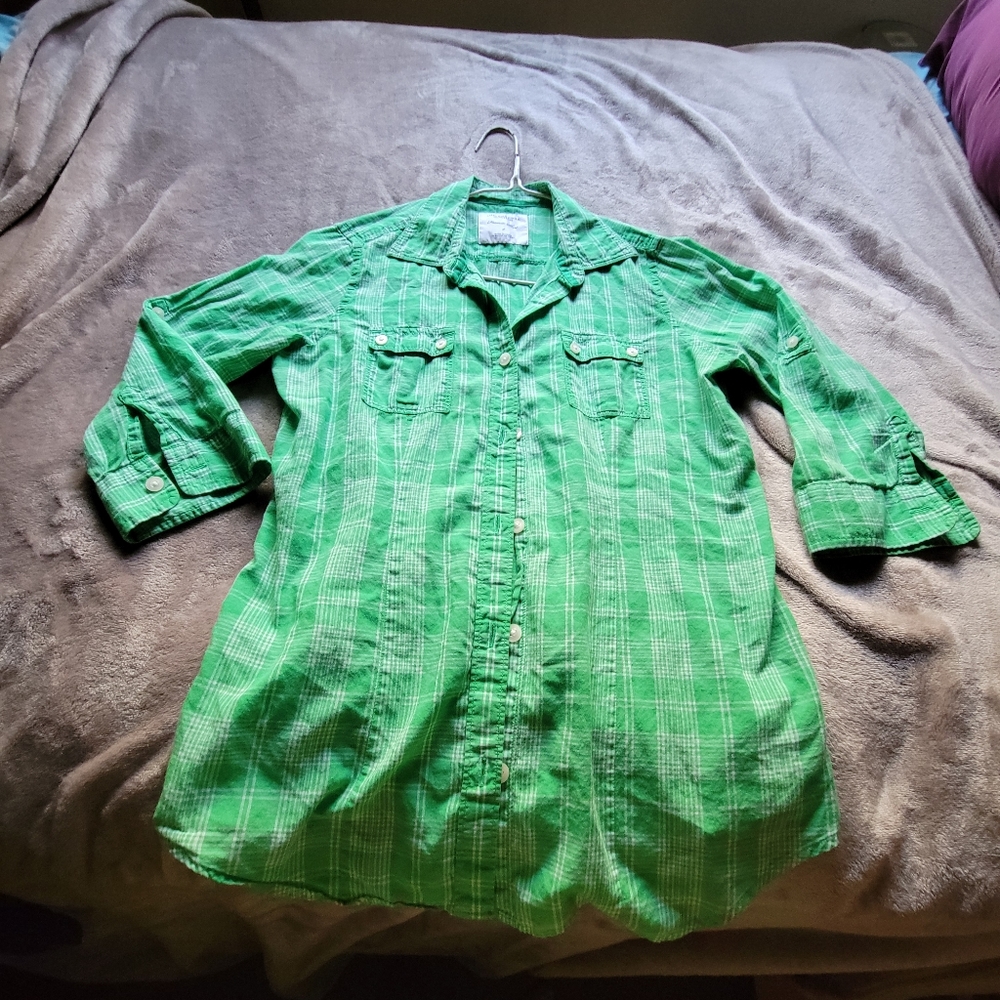 American Eagle Favorite Shirt Plaid Mint Green